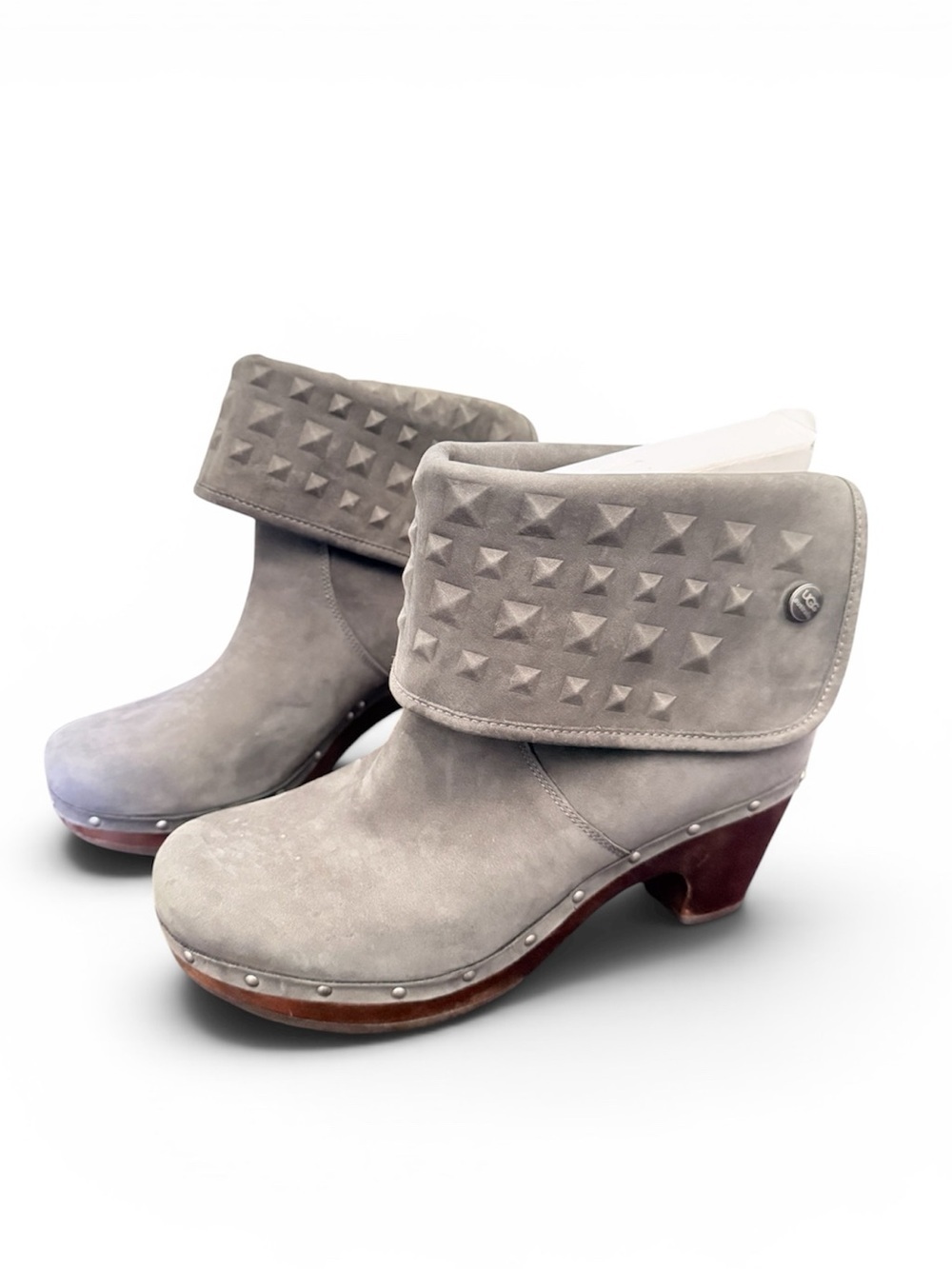 UGG Lynnea Studded Mid Clogs Heeled Boots Woven Suede